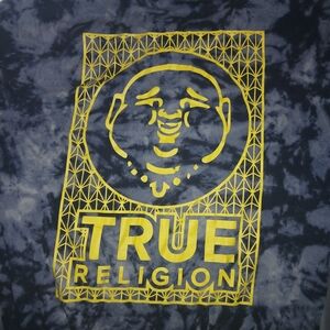 True Religion Black Tie-Dye Tee with Yellow Graphic Logo